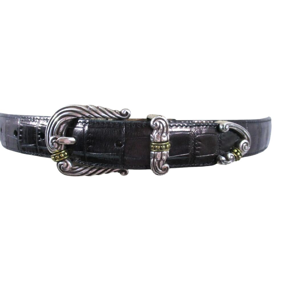 Vintage Brighton Black Snakeskin Mixed Metal Buckle Belt Small 28 XL